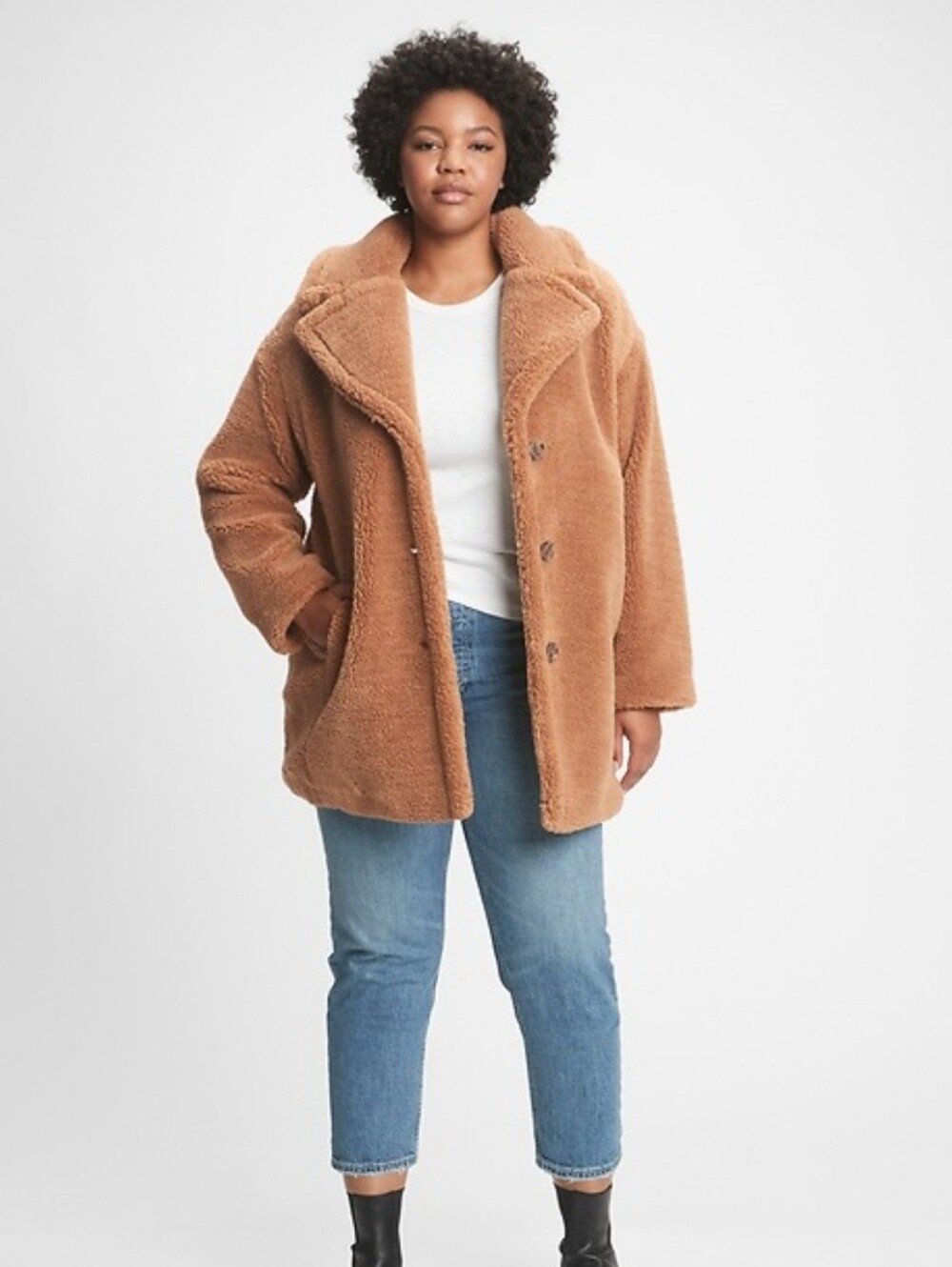 NWT Gap Oversized Teddy Car Coat Sherpa Shacket Camel Argan Oil Size M